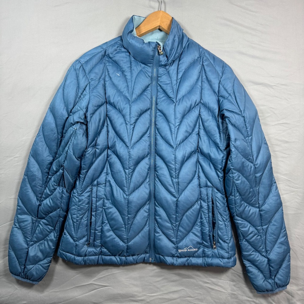 Eddie Bauer Womens L Blue Quilted Goose Down Puffer Jacket Ripstop Gorpcore
